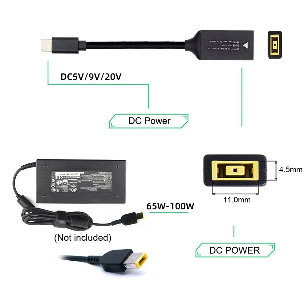UC-149-1145MM Rectangle Jack Thinkpad 11x4.5mm Input Female to Type-C Male Charge Cable for Laptop Phone PD9V 15V 20V - 3