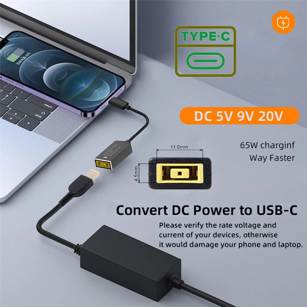 UC-149-1145MM Rectangle Jack Thinkpad 11x4.5mm Input Female to Type-C Male Charge Cable for Laptop Phone PD9V 15V 20V - 6
