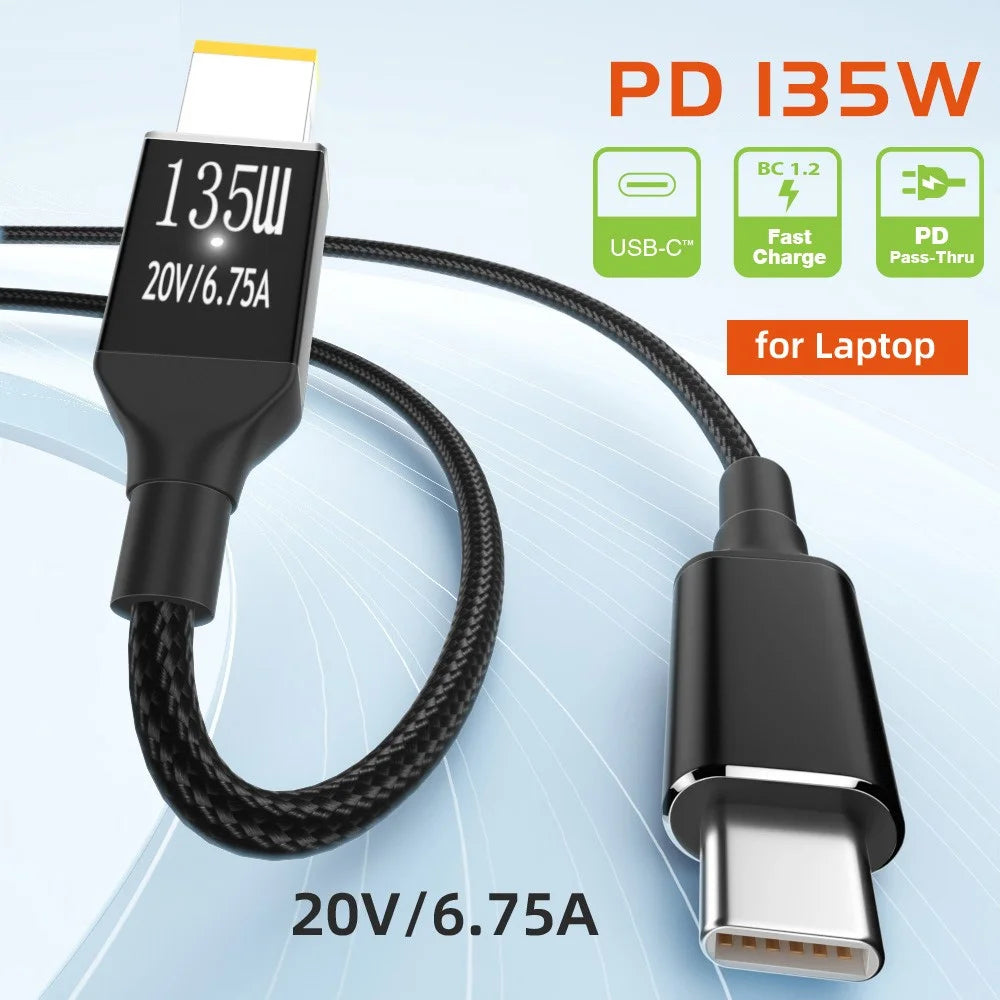 UC-106-DC135W Type-C 135W to DC Rectangle 11.0x4.5mm Power PD Charge Cable for Lenovo Thinkpad X1 Legion Y7000P Laptop DC20V 6.25A - 4