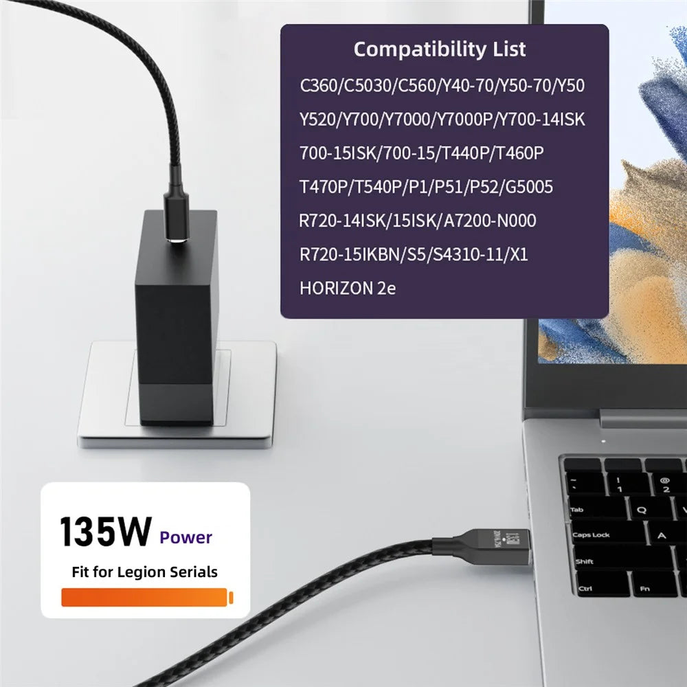 UC-106-DC135W Type-C 135W to DC Rectangle 11.0x4.5mm Power PD Charge Cable for Lenovo Thinkpad X1 Legion Y7000P Laptop DC20V 6.25A - 7