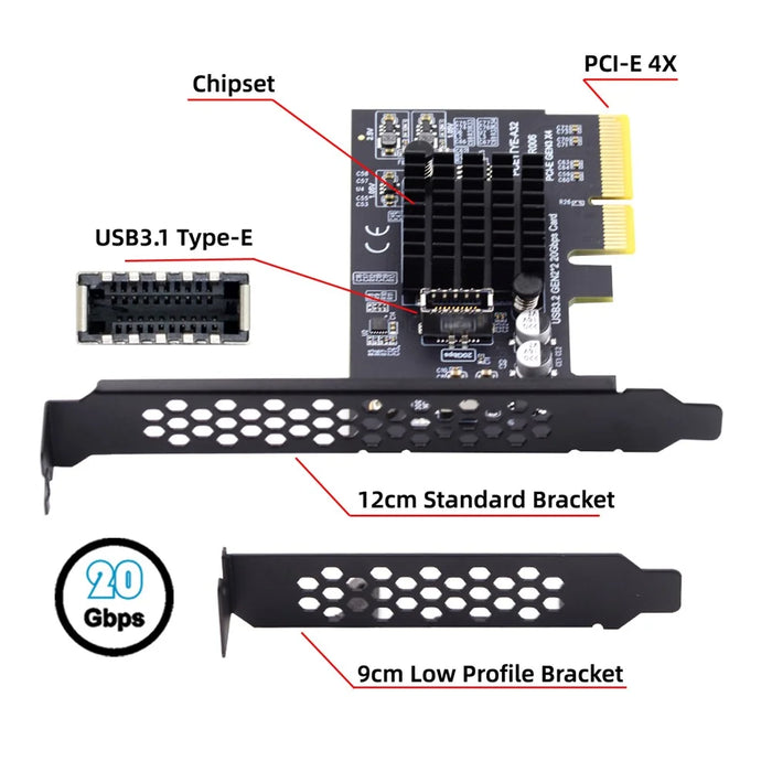 UC-104-EF USB 3.2 Gen2 Type-E 20Gbps Front Panel Socket to PCI-E 4X Express Card Adapter for Desktop Motherboard (ASM3242 Chipset) - 5