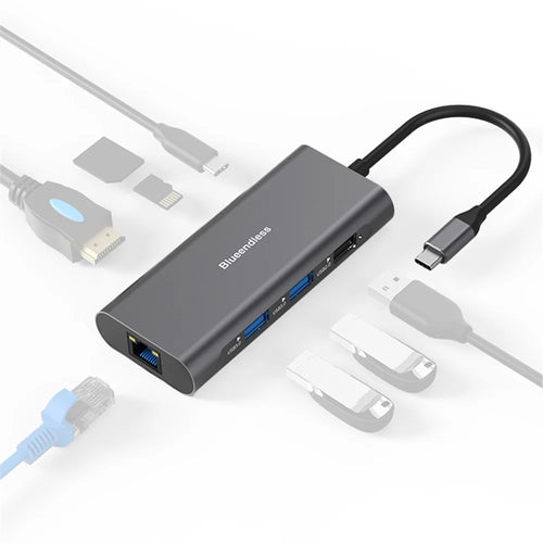 BLUEENDLESS HC801 4K Type-C Hub 8-in-1 Multiport PC Laptop USB 3.0 Docking Station Splitter Adapter - 1