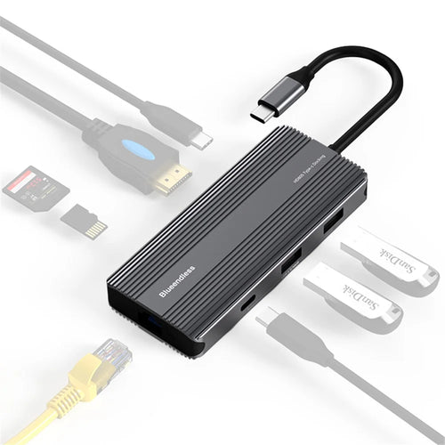 BLUEENDLESS HD805 Type-C Hub 8K@30Hz 8-in-1 Multiport Desktop PC Laptop Adapter USB3.1 Splitter - 1