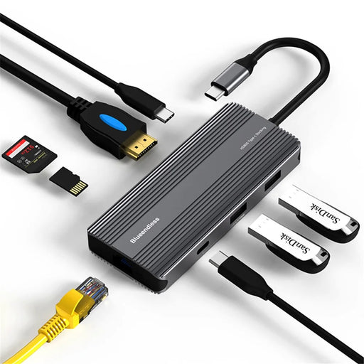 BLUEENDLESS HD805 Type-C Hub 8K@30Hz 8-in-1 Multiport Desktop PC Laptop Adapter USB3.1 Splitter - 2