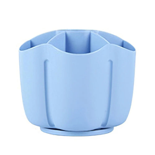 360 Degree Rotating Pen Holder 6 Grids Plastic Pencil Storage Box Desktop Stationery Organizer - Blue - 1