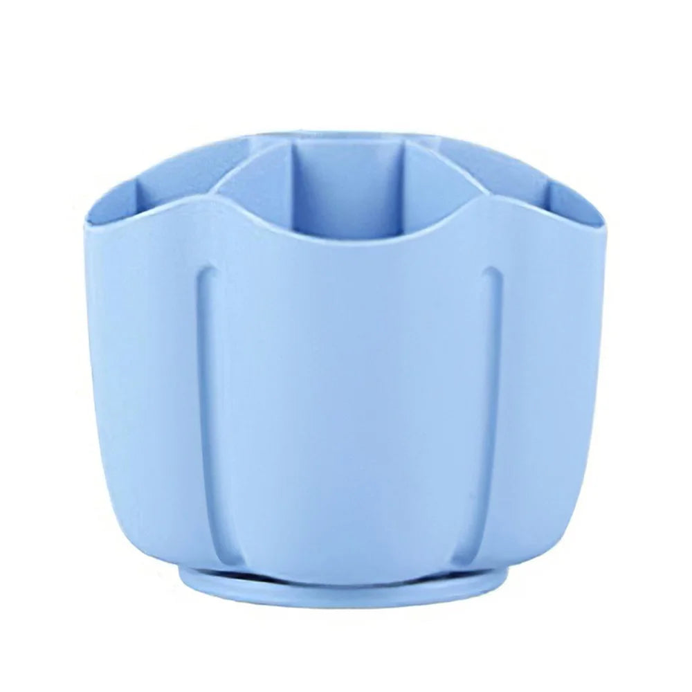360 Degree Rotating Pen Holder 6 Grids Plastic Pencil Storage Box Desktop Stationery Organizer - Blue - 1