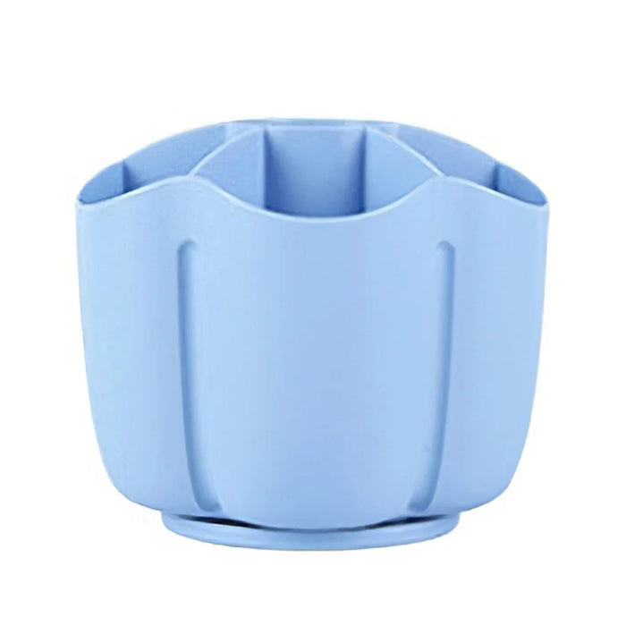 360 Degree Rotating Pen Holder 6 Grids Plastic Pencil Storage Box Desktop Stationery Organizer - Blue - 1