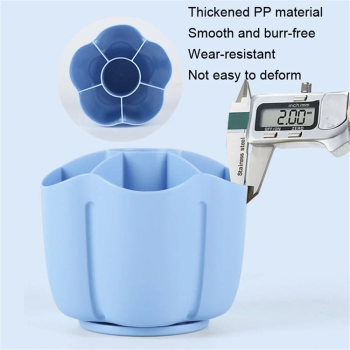 360 Degree Rotating Pen Holder 6 Grids Plastic Pencil Storage Box Desktop Stationery Organizer - Blue - 4