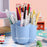 360 Degree Rotating Pen Holder 6 Grids Plastic Pencil Storage Box Desktop Stationery Organizer - Blue - 5