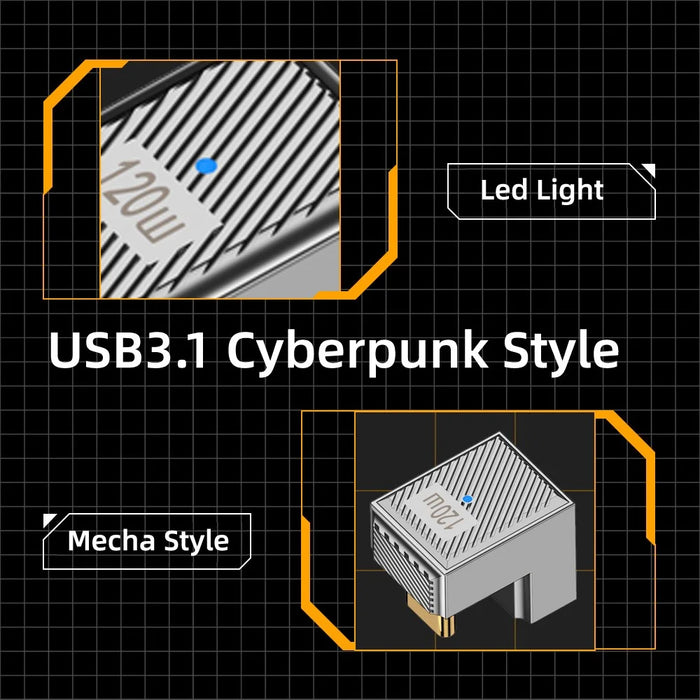 UC-017-OS USB 3.1 Type C Male to USB 3.0 A Female 10Gbps OTG Data 120W Power Opposite U Shape Back Angled Adapter - 2