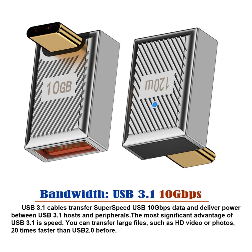 UC-017-UP USB 3.1 Type C Male to USB 3.0 A Female Converter 10Gbps Up Down Angled 120W Power OTG Adapter - 5