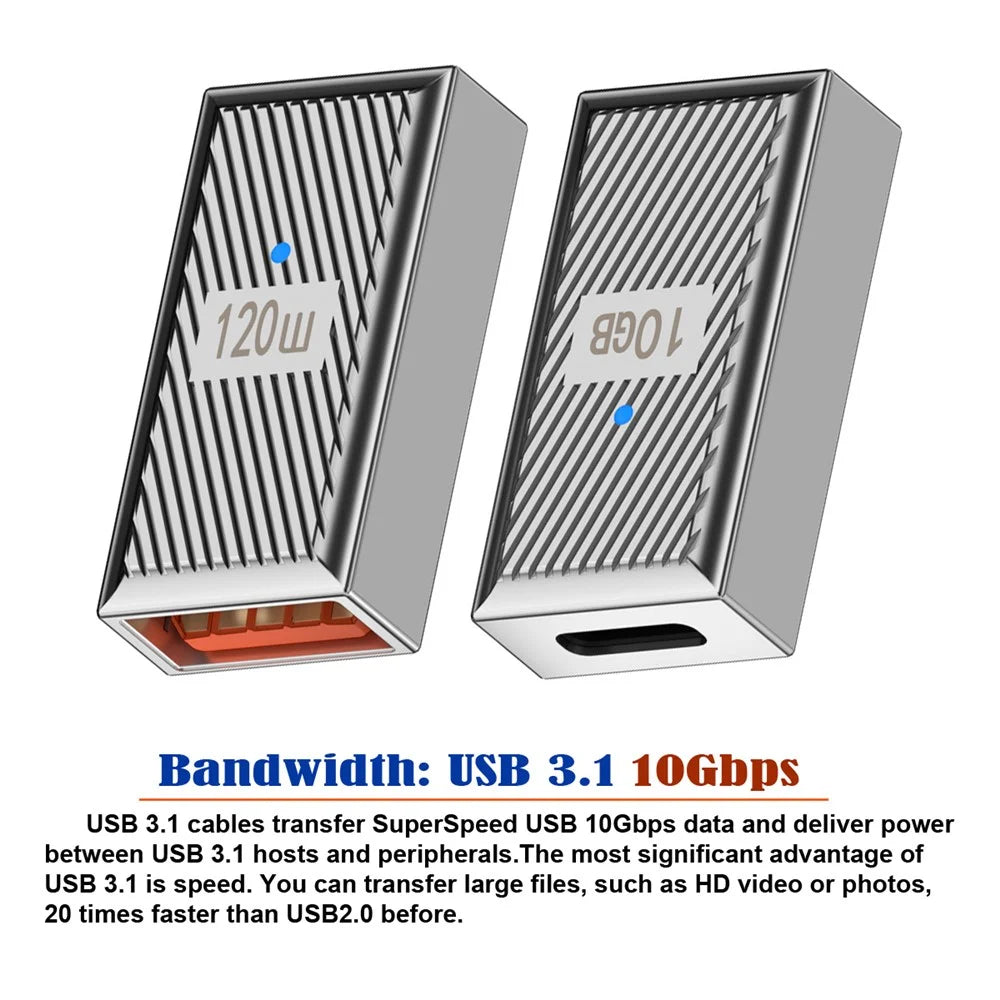 UC-017-FE USB 3.1 Type C Female to USB 3.0 A Female 10Gbps Data Transfer 120W Power Adapter OTG Converter - 2