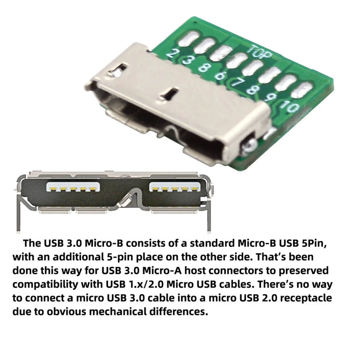 CN-007 10Pcs Micro USB 3.0 10pin Female Socket Receptacle Adapter Board Mount SMT Type with PCB - 6