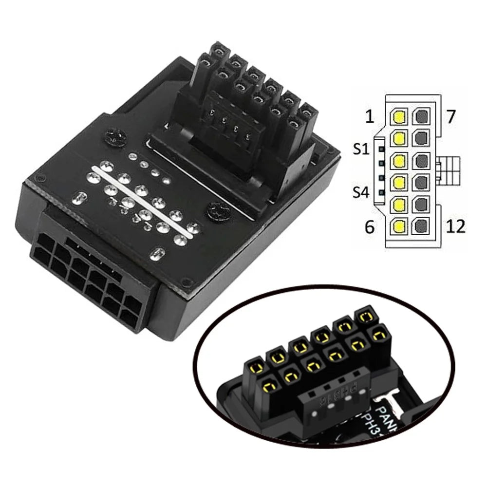 PW-047-DN 12VHPWR ATX3.0 PCI-E 5.0 12+4Pin Power Modular Male to Female Adapter Extension Down Angled 90 Degree Converter - Black - 3