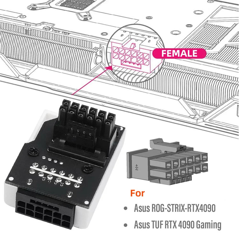 PW-047-DN 12VHPWR ATX3.0 PCI-E 5.0 12+4Pin Power Modular Male to Female Adapter Extension Down Angled 90 Degree Converter - Black - 4