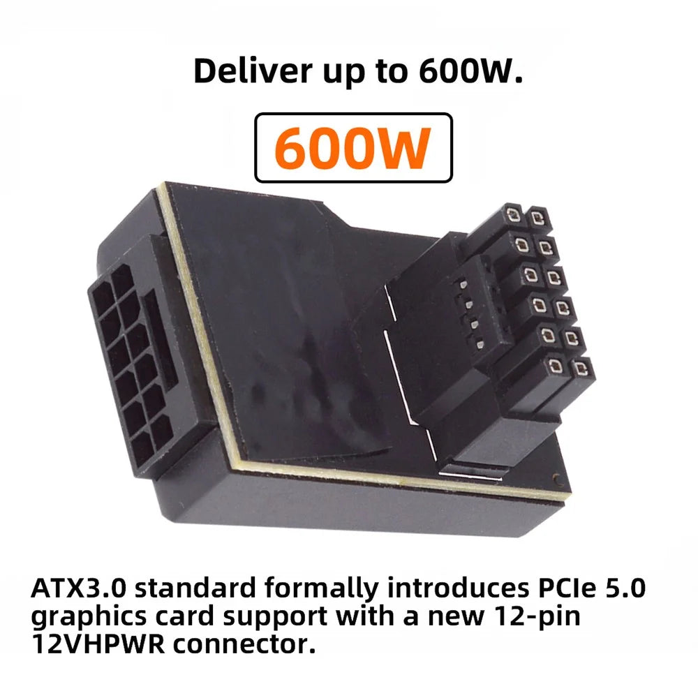 PW-047-DN 12VHPWR ATX3.0 PCI-E 5.0 12+4Pin Power Modular Male to Female Adapter Extension Down Angled 90 Degree Converter - Black - 6