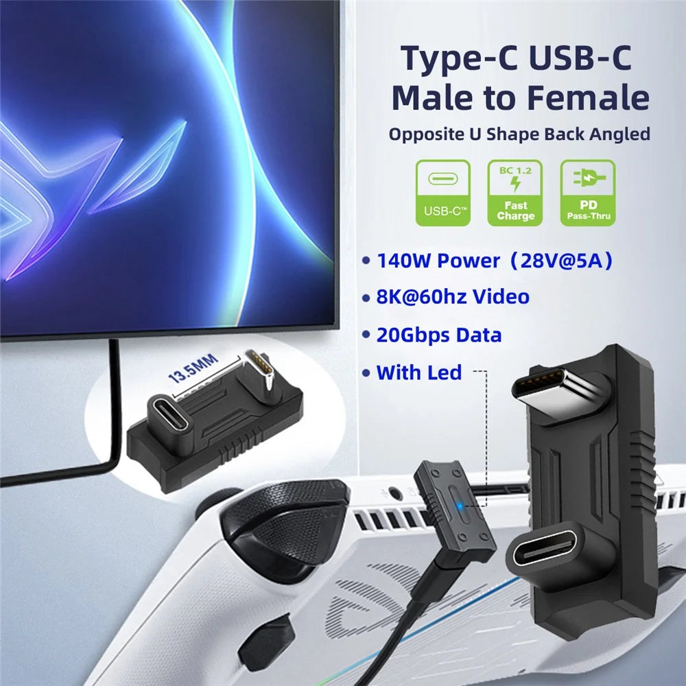 UC-068-OU USB-C Male to Female Power Data Video Adapter Opposite U Shape Back Angled Converter (13.5mm Distance Space) - 3