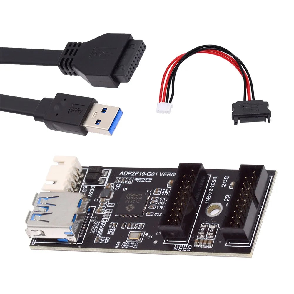 U3-084-AF Single 19 / 20Pin Header to USB 3.0 19 / 20Pin Dual Ports Female PCBA Type Adapter 5Gbps Motherboard Connector - 1