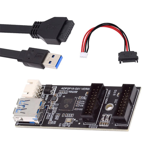 U3-084-AF Single 19 / 20Pin Header to USB 3.0 19 / 20Pin Dual Ports Female PCBA Type Adapter 5Gbps Motherboard Connector - 1