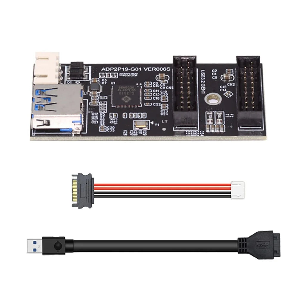 U3-084-AF Single 19 / 20Pin Header to USB 3.0 19 / 20Pin Dual Ports Female PCBA Type Adapter 5Gbps Motherboard Connector - 2