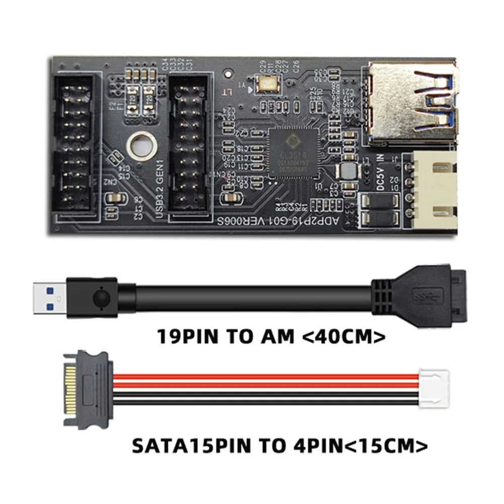 U3-084-AF Single 19 / 20Pin Header to USB 3.0 19 / 20Pin Dual Ports Female PCBA Type Adapter 5Gbps Motherboard Connector - 4