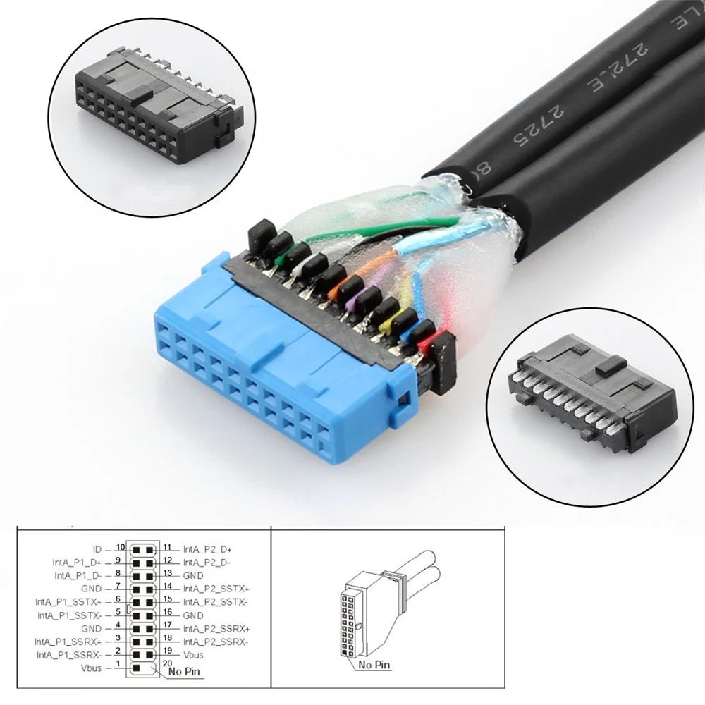 U3-084-AF Single 19 / 20Pin Header to USB 3.0 19 / 20Pin Dual Ports Female PCBA Type Adapter 5Gbps Motherboard Connector - 6
