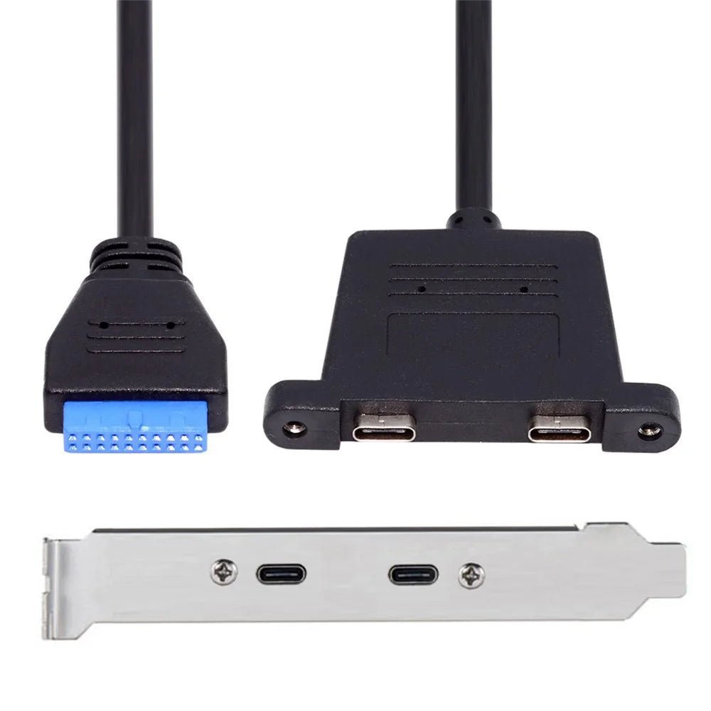 UC-020-CC USB3.0 Motherboard 19 / 20Pin to USB-C Type-C Dual Ports Female PCI-E Back Panel 5Gbps Cable - 1