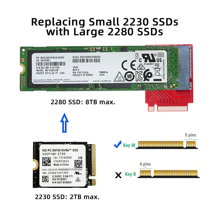 EP-022-2230MM NVME M-Key 22x30mm to 22x80mm NGFF Extension SSD Upgrade Adapter Compatible with ROG Ally Gaming - 4