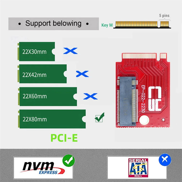 EP-022-2230MM NVME M-Key 22x30mm to 22x80mm NGFF Extension SSD Upgrade Adapter Compatible with ROG Ally Gaming - 5