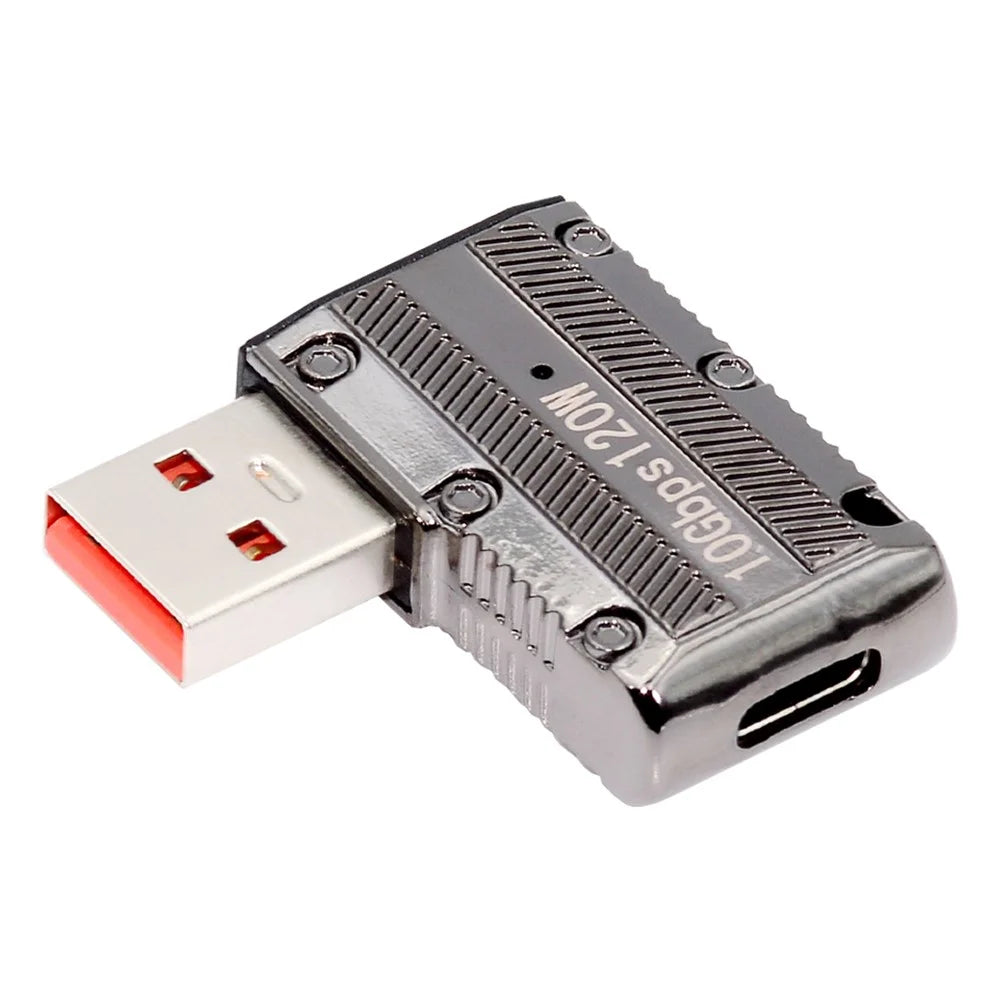UC-029-TC002 USB 3.1 Type C Female to USB 3.0 Type-A Male 90 Degree Left Angled Flat Type 10Gbps Data 120W Power Adapter - 1