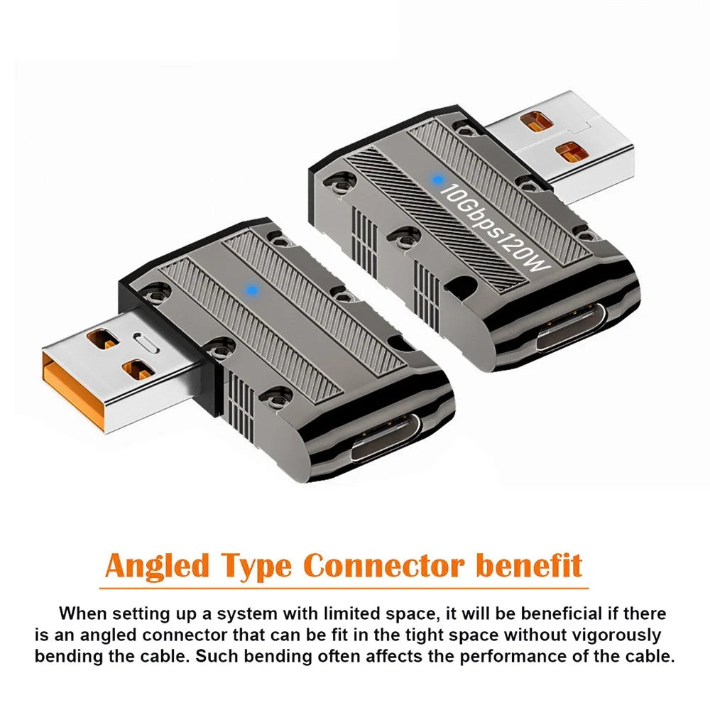 UC-029-TC002 USB 3.1 Type C Female to USB 3.0 Type-A Male 90 Degree Left Angled Flat Type 10Gbps Data 120W Power Adapter - 6