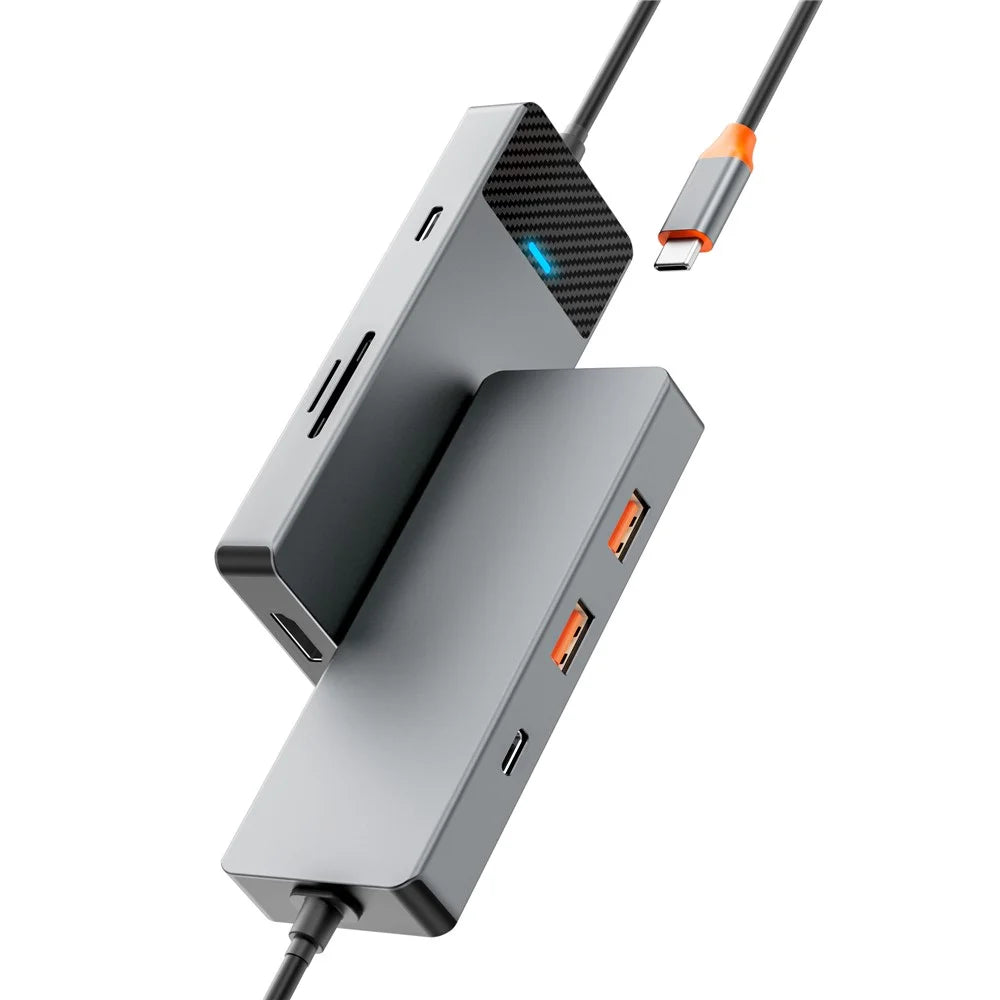 WIWU A721HD Type-C Hub Adapter to 2xUSB 3.1+PD 100W+USB-C+2xCard Reader Slots+HD Video Output - 3