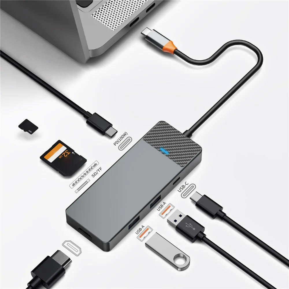 WIWU A721HD Type-C Hub Adapter to 2xUSB 3.1+PD 100W+USB-C+2xCard Reader Slots+HD Video Output - 5