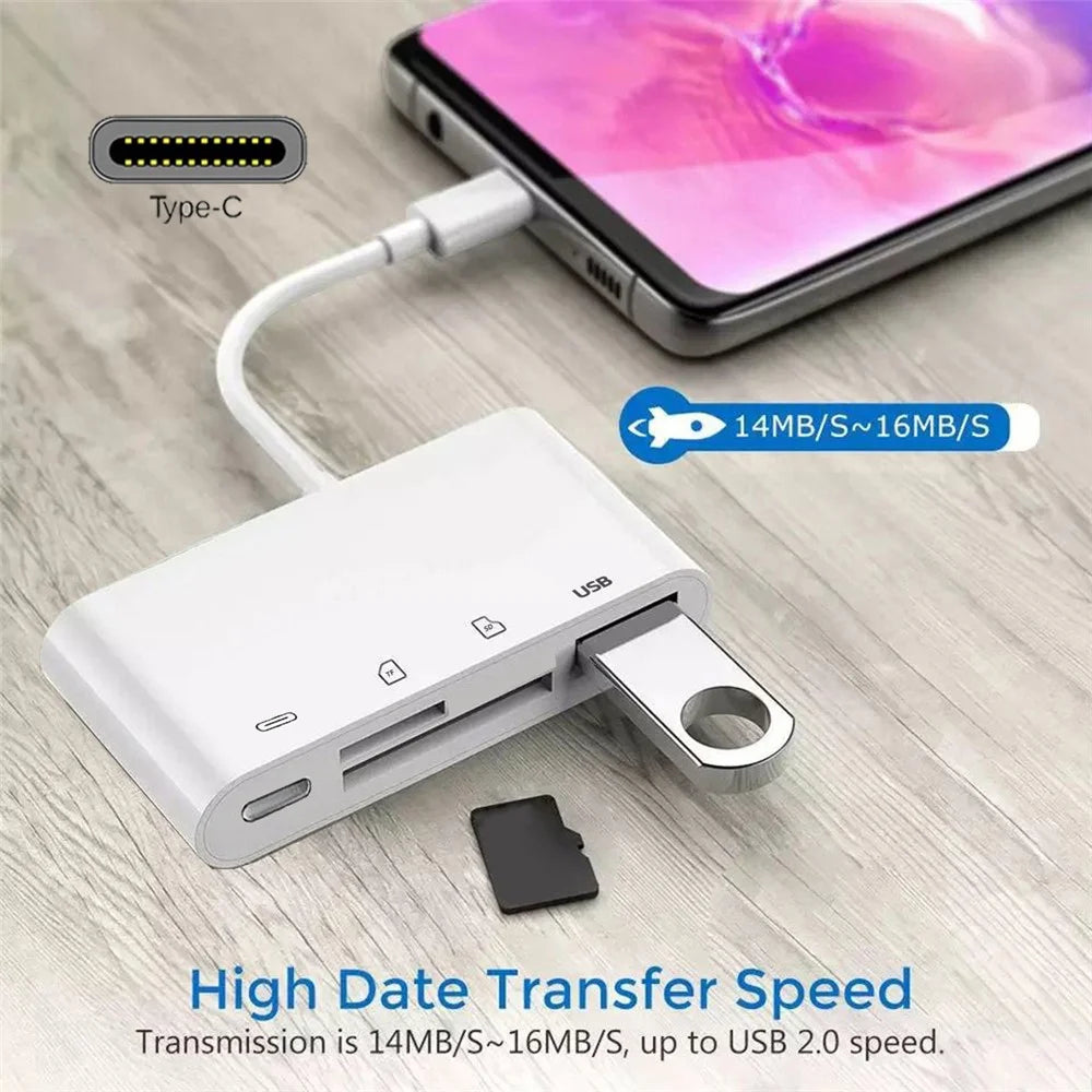 UC-155-SD004 4-in-1 USB 2.0 Type C to SD+TF+USB-A Female Card Reader PD 27W Adapter for Laptop Tablet Phone - 2