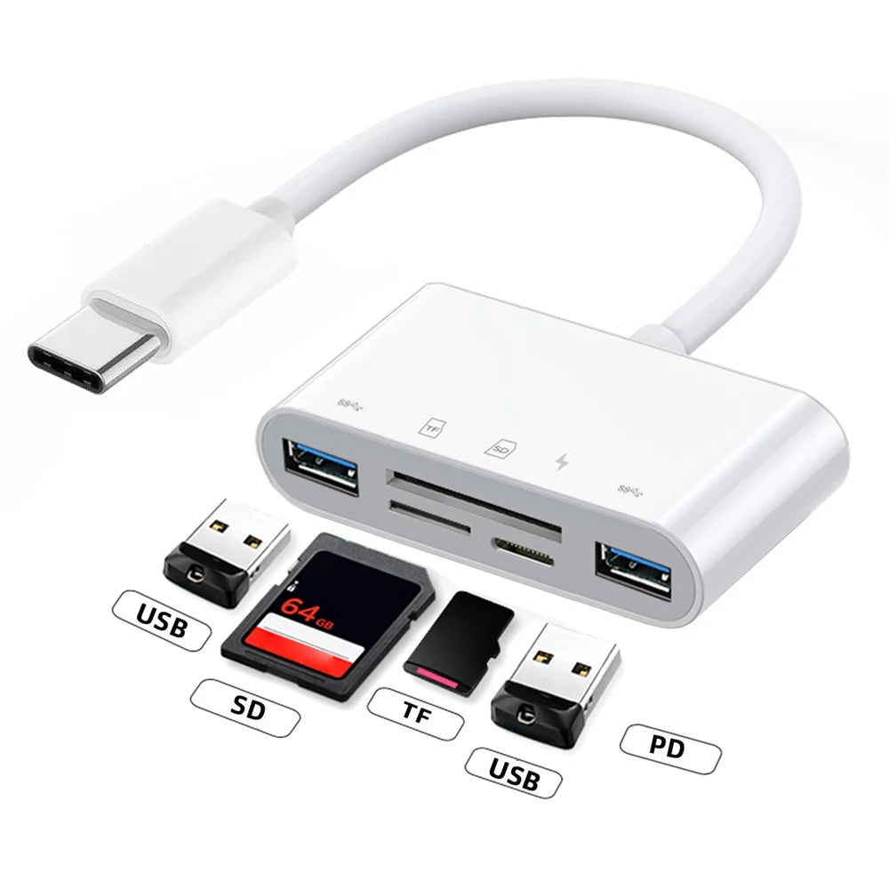 UC-155-SD005 5-in-1 USB 2.0 Type C USB-C to SD+TF+Dual USB3.0 Female Card Reader PD 27W Adapter - 2