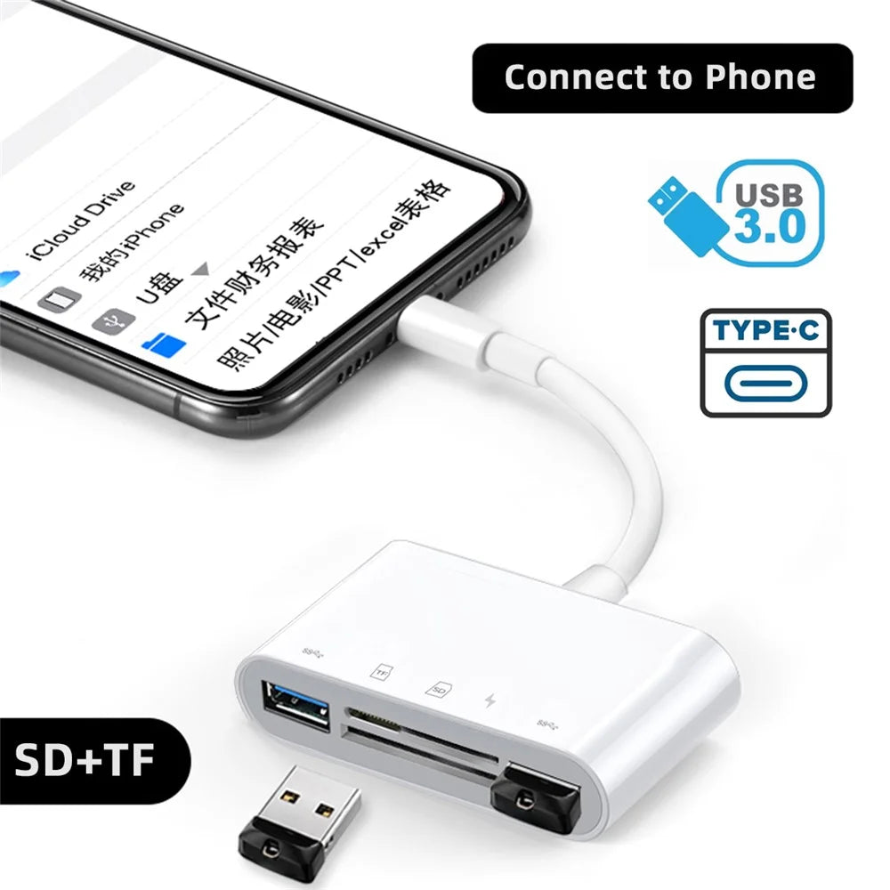 UC-155-SD005 5-in-1 USB 2.0 Type C USB-C to SD+TF+Dual USB3.0 Female Card Reader PD 27W Adapter - 3