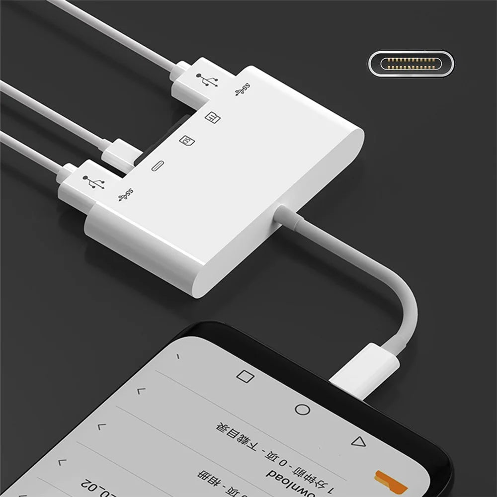 UC-155-SD005 5-in-1 USB 2.0 Type C USB-C to SD+TF+Dual USB3.0 Female Card Reader PD 27W Adapter - 7