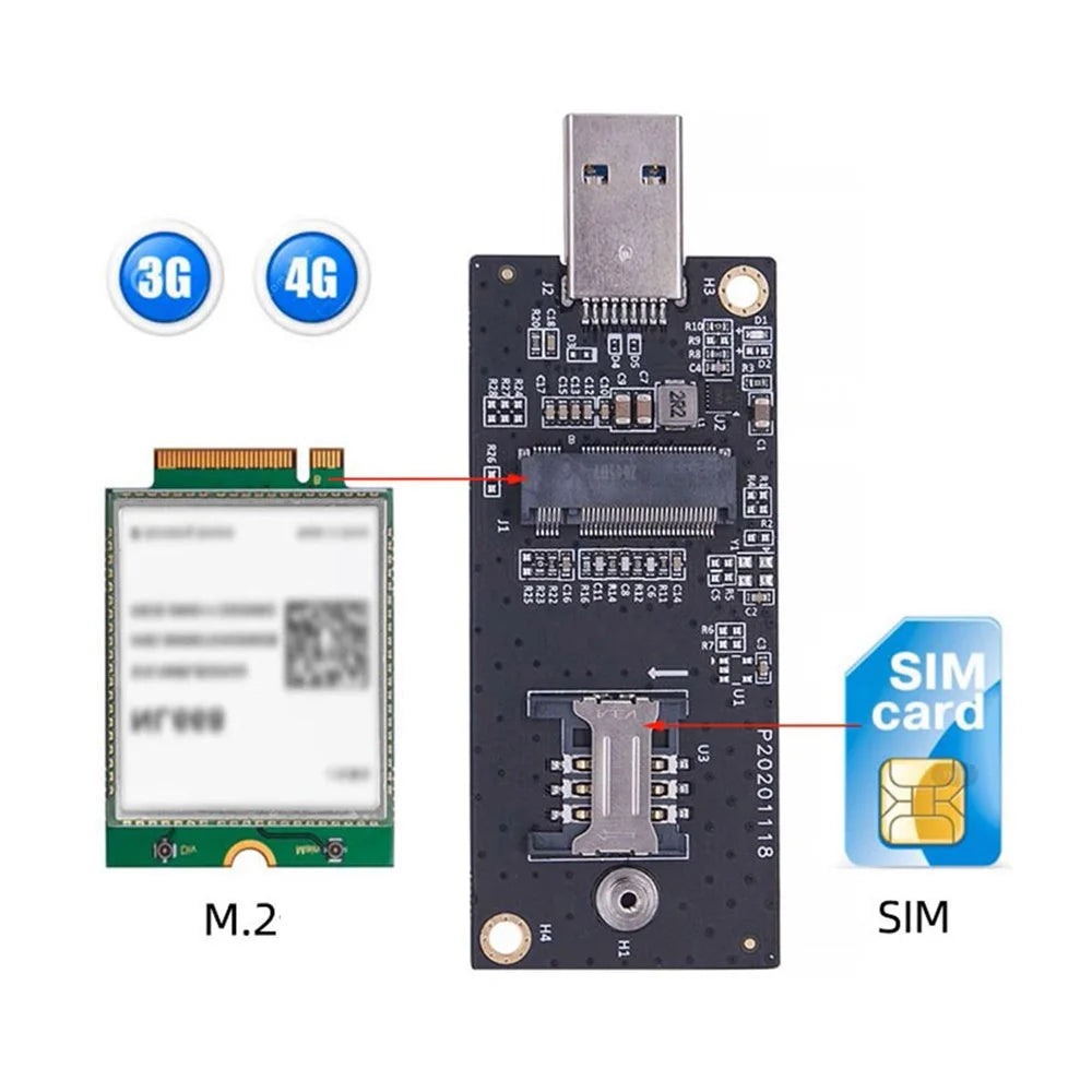EP-026 NGFF M.2 Key-B WWAN to USB 3.0 Adapter Riser Card with SIM Slot for 3G / 4G / 5G LTE Wireless Module Modem Card - 2