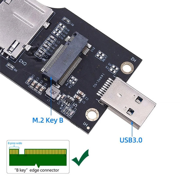 EP-026 NGFF M.2 Key-B WWAN to USB 3.0 Adapter Riser Card with SIM Slot for 3G / 4G / 5G LTE Wireless Module Modem Card - 3