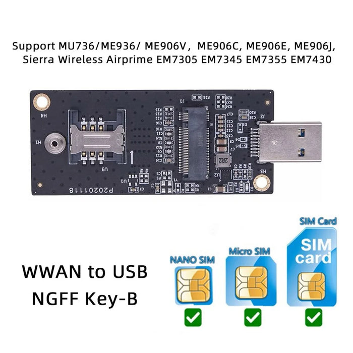 EP-026 NGFF M.2 Key-B WWAN to USB 3.0 Adapter Riser Card with SIM Slot for 3G / 4G / 5G LTE Wireless Module Modem Card - 4