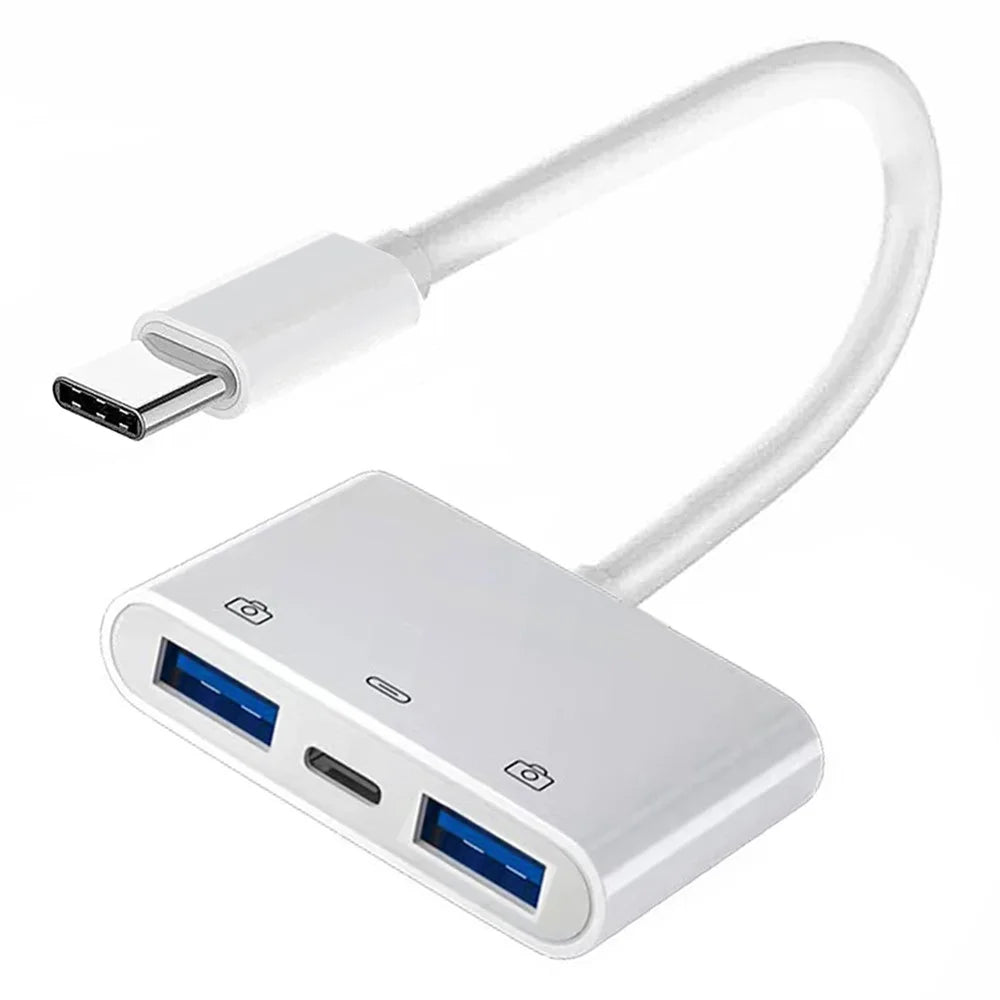 UC-155-TC003 Type C to Dual Type-A USB3.0 Female with PD Power Charge Adapter Compatible with Laptop Tablet Phone - 1