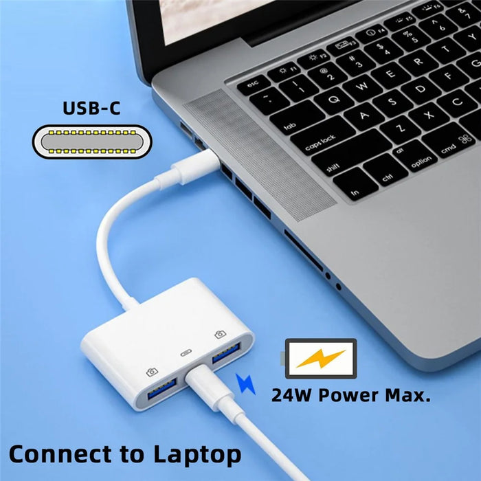 UC-155-TC003 Type C to Dual Type-A USB3.0 Female with PD Power Charge Adapter Compatible with Laptop Tablet Phone - 2