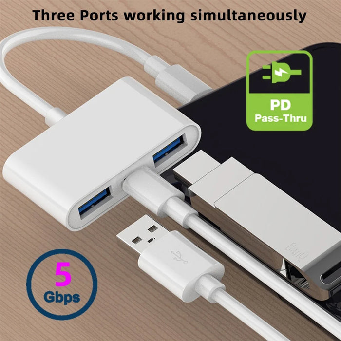 UC-155-TC003 Type C to Dual Type-A USB3.0 Female with PD Power Charge Adapter Compatible with Laptop Tablet Phone - 3