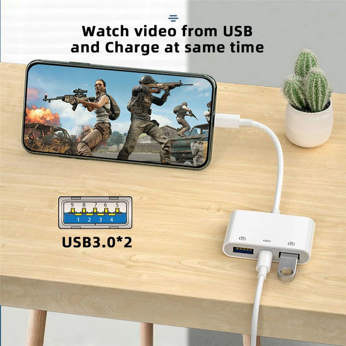 UC-155-TC003 Type C to Dual Type-A USB3.0 Female with PD Power Charge Adapter Compatible with Laptop Tablet Phone - 4