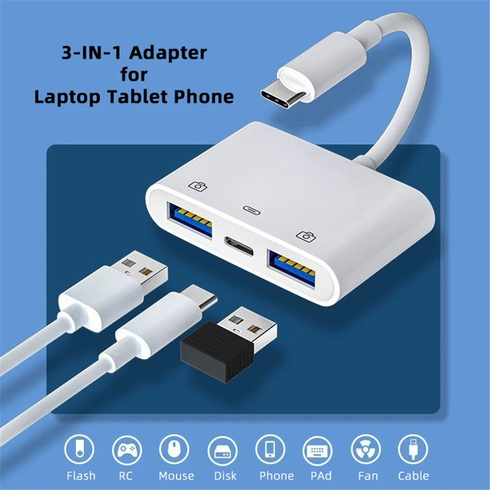 UC-155-TC003 Type C to Dual Type-A USB3.0 Female with PD Power Charge Adapter Compatible with Laptop Tablet Phone - 6