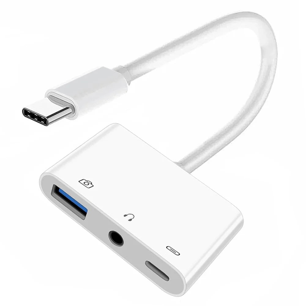 UC-155-TC004 Type C to 3.5mm Audio + Type-A USB2.0 OTG Female with PD Power Charge Adapter for Laptop Tablet Phone - 1