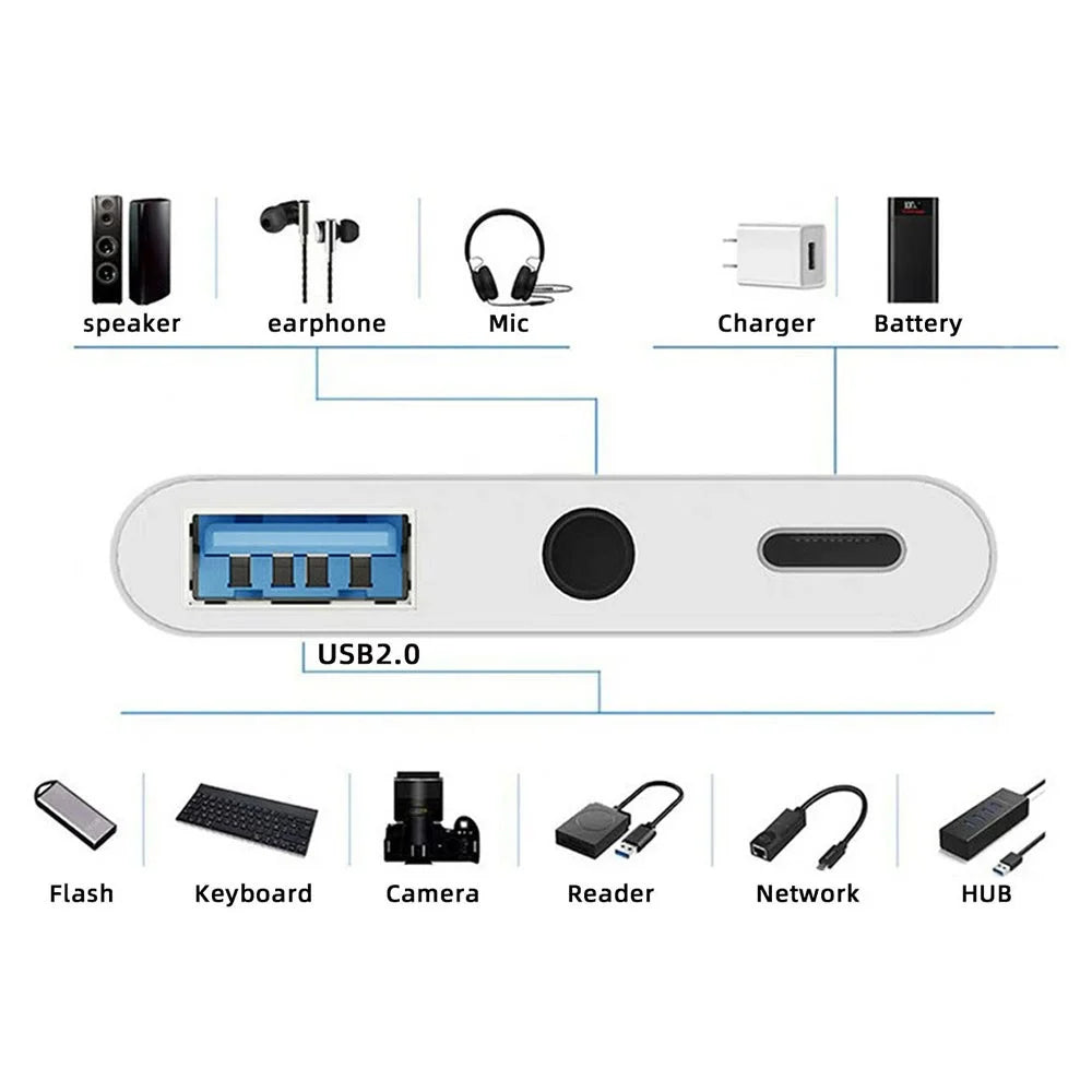 UC-155-TC004 Type C to 3.5mm Audio + Type-A USB2.0 OTG Female with PD Power Charge Adapter for Laptop Tablet Phone - 4