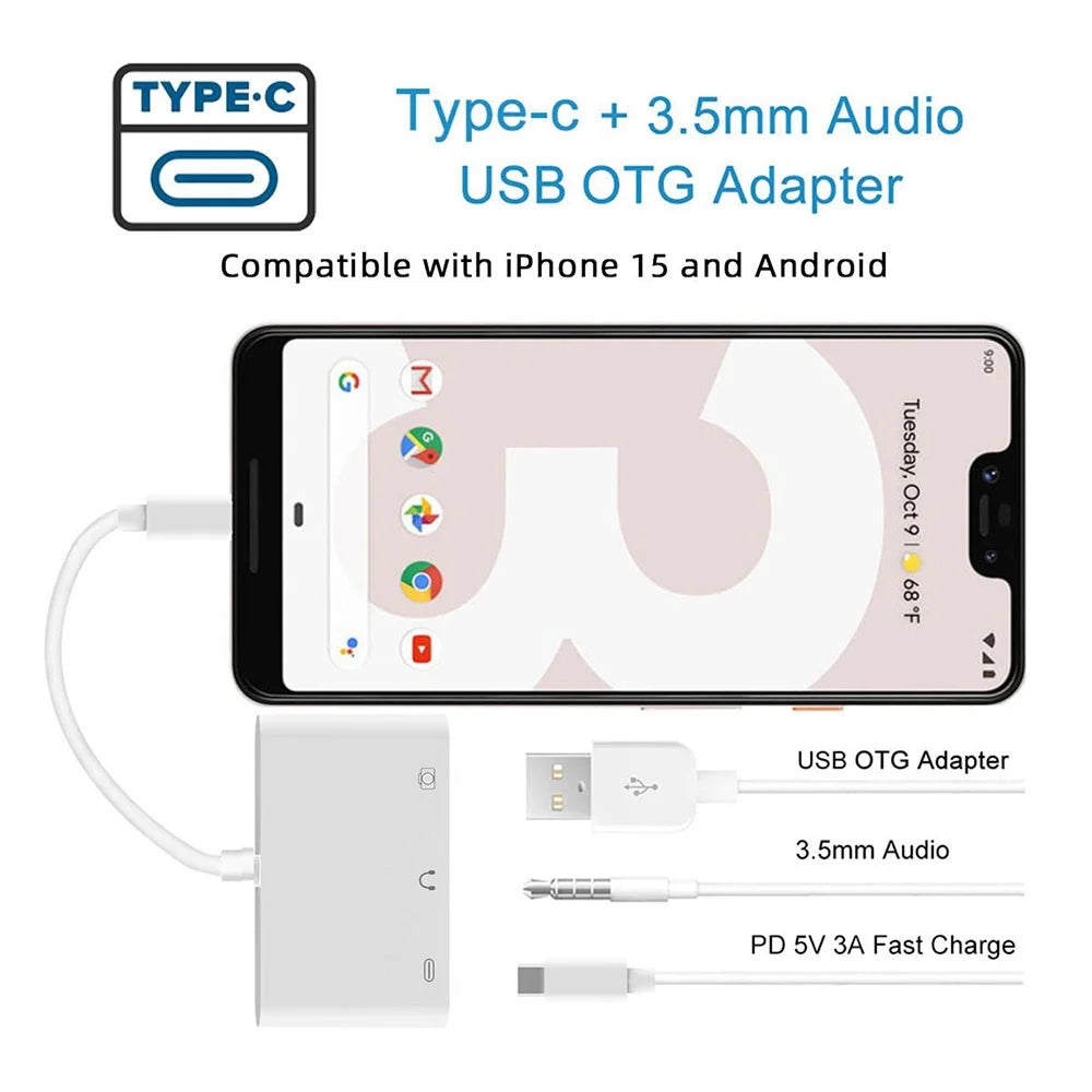 UC-155-TC004 Type C to 3.5mm Audio + Type-A USB2.0 OTG Female with PD Power Charge Adapter for Laptop Tablet Phone - 6