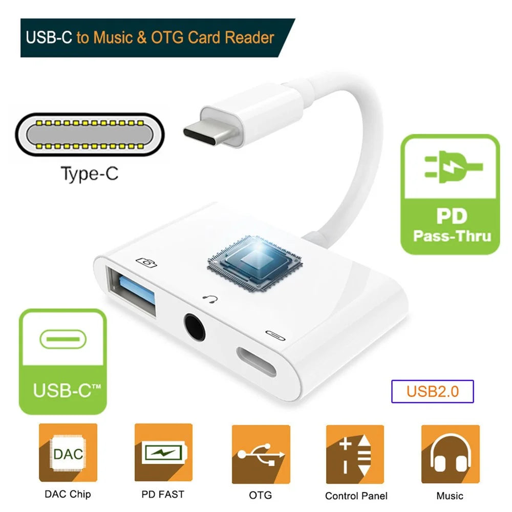UC-155-TC004 Type C to 3.5mm Audio + Type-A USB2.0 OTG Female with PD Power Charge Adapter for Laptop Tablet Phone - 7