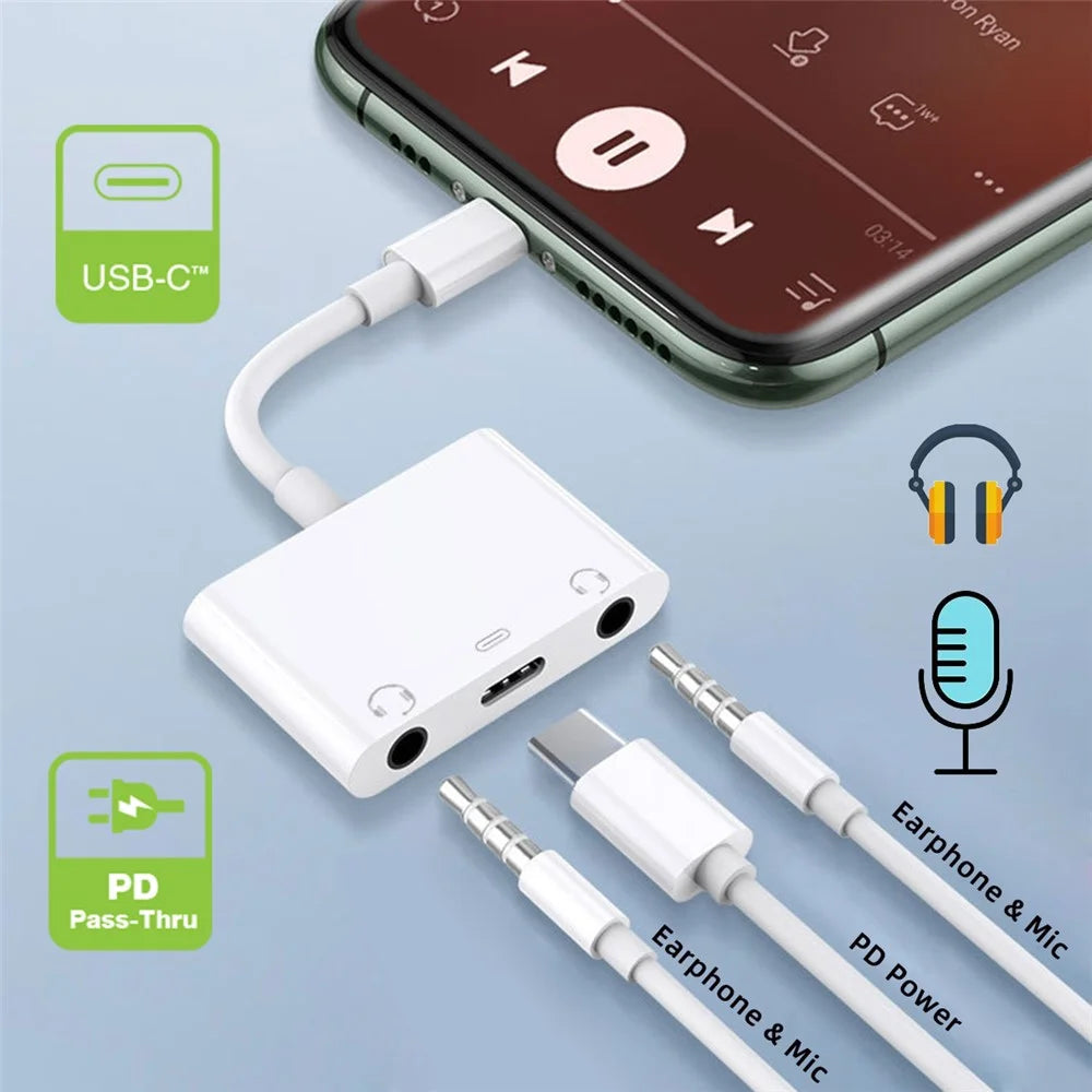 UC-155-TC005 Type C to Dual 3.5mm Audio AUX + MIC Sound Card with PD Power Charge Adapter for Laptop Tablet Phone - 5